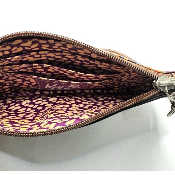 Fossil Key Per Bird Print Wristlet Purse With Brown Leather Trim & Multiple Comp - Picture 7 of 10